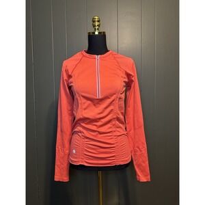 Athleta‎ NWT Womens 1/2 Zip Tracker Running Top M Medium Neon Orange Coral